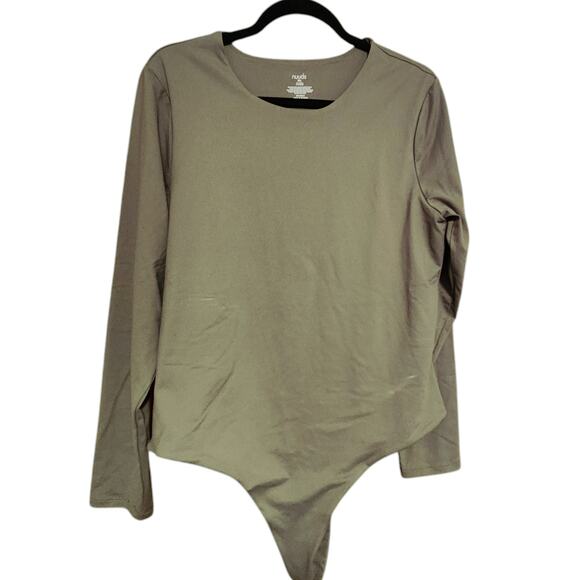 Nuuds Bodysuit Shirt Olive Green Long Sleeve Round Neck sz XXL - Picture 1 of 11